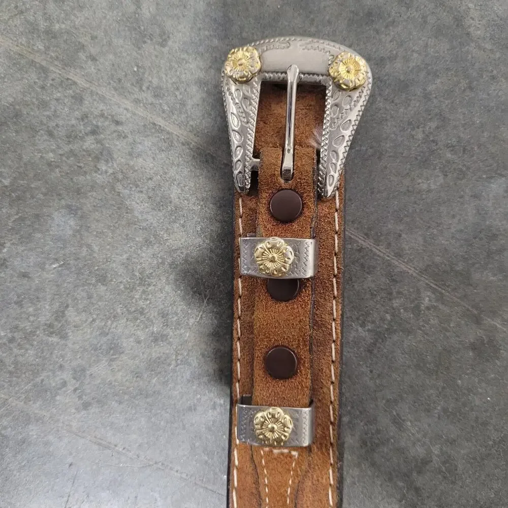 Wrangler Ranger Belt Men 38 Brown Suede Leather Western Floral Cowboy Rodeo USA